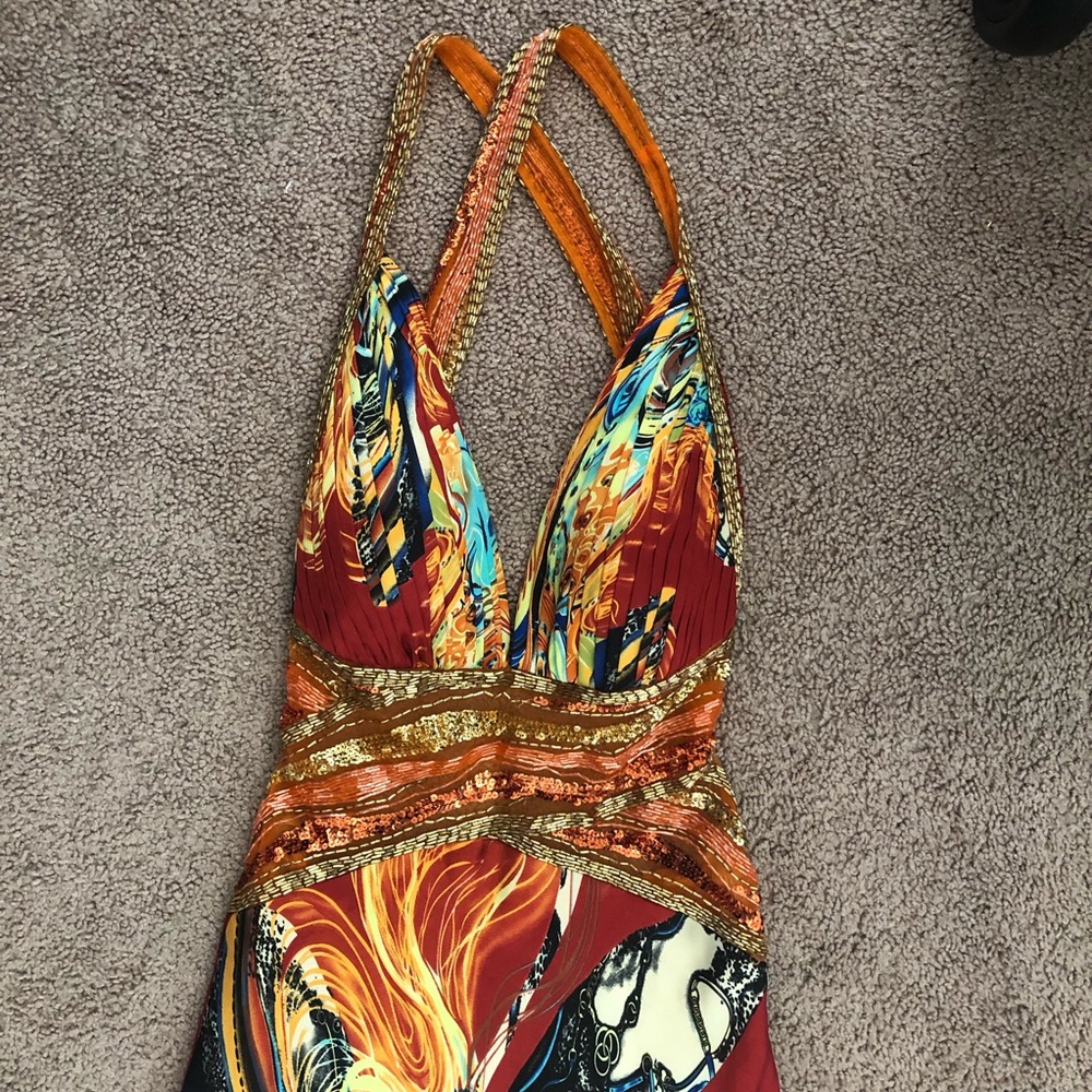 Fire & Ice Silk Beaded Gown